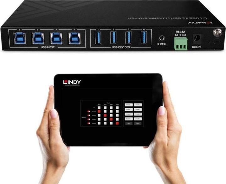 Produktbild Lindy 4x4 USB 3.2 Gen 1 Matrix Switch over IP