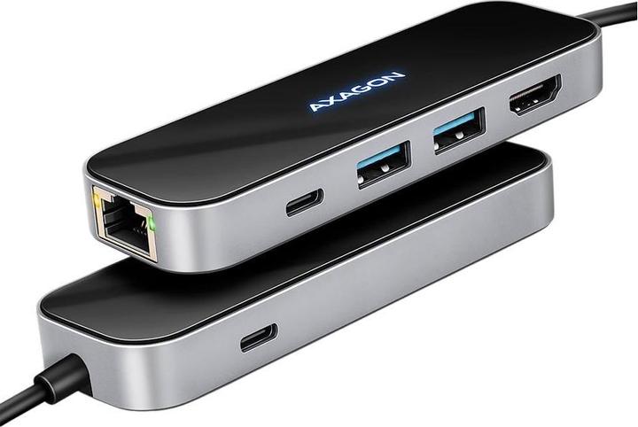 Axagon HMC-6GLN USB-C 5Gbps GLASS 6in1 hub (USB-C, 6 Ports)