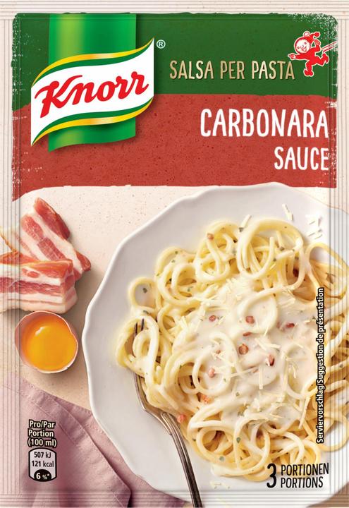 Actual product image Knorr Salsa per pasta carbonara sauce, delicate cheese sauce with spicy bacon cubes, for spaghetti & pasta (28 g)