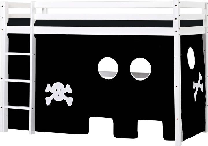 Hoppekids BUNDLE BASIC Lit mezzanine 90x200cm avec rideau pirate et matelas mousse (90x200)