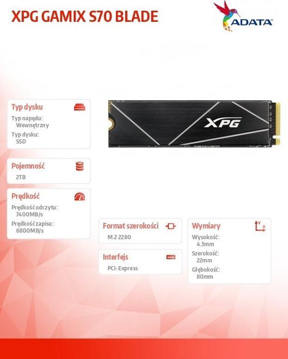Actual product image Adata XPG Gammix S70 Blade (2000 GB, M.2 2280)