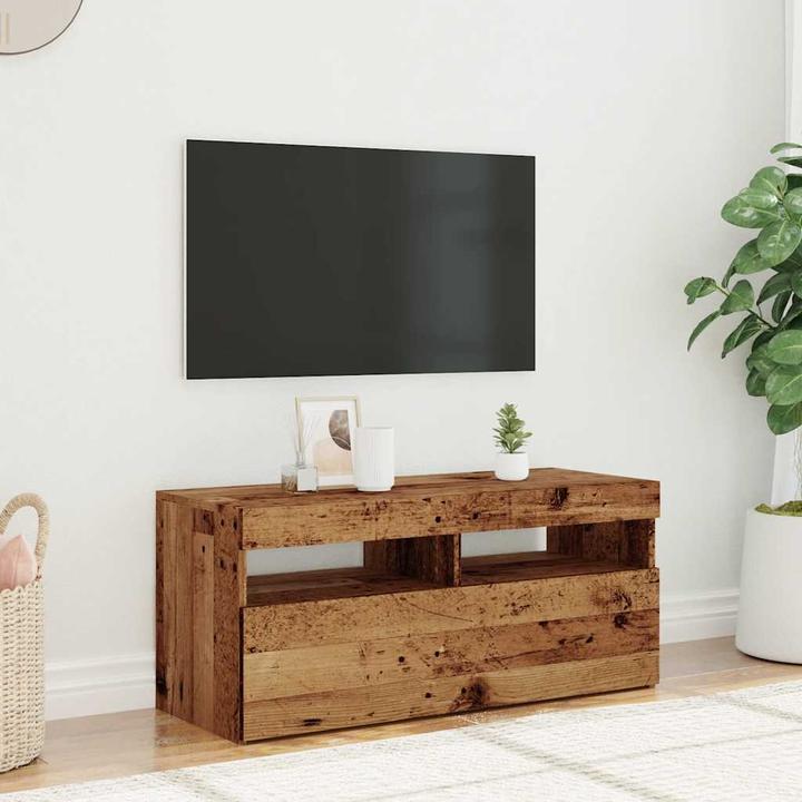 Actual product image VidaXL TV Schrank Lowboard Fernsehschrank Fernsehtisch mit LED Altholz-Optik (90 x 35 x 40 cm)