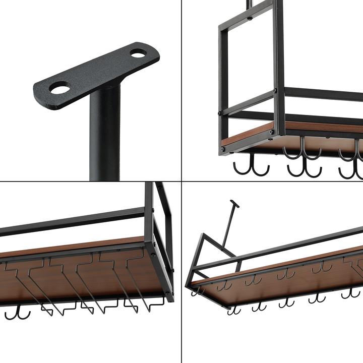 Actual product image En.Casa Weinregal mit Glashalterung Borejle 120x30x65 cm Schwarz/Walnussoptik