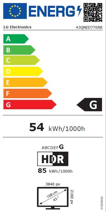Etichetta energetica LG 43QNED776RB (43", QNED, 4K, 2024)