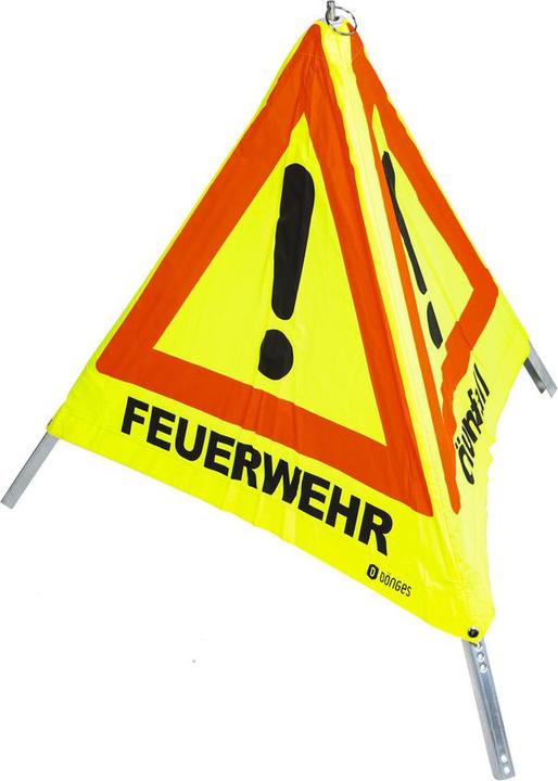 Produktbild Dönges Faltsignal, gelb, 900 mm, gelb, Aufdruck Feuerwehr, Unfall, Ölunfall