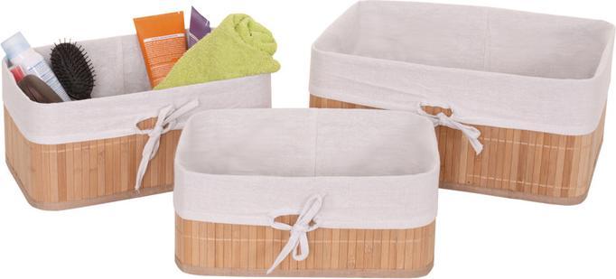 Produktbild Swisshandel24 3er Set Aufbewahrungskorb, Korb Aufbewahrungsbox Ordnungsbox Sortierbox Regalkorb, Bambus - naturfar (17 x 29 x 39 cm)