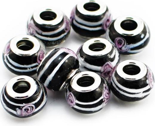 Produktbild Hermex Glas Bead Perle versilbert 925 - Schwarz (Metalllegierung und Glas)