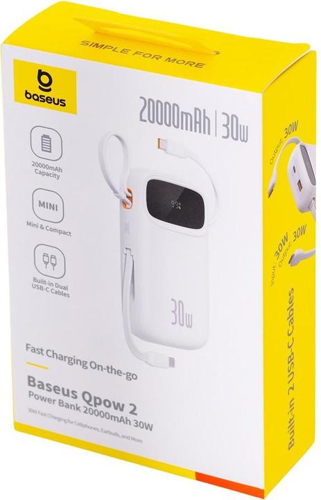 Produktbild Baseus Powerbank QPow 2 20000mAh 30W 2xUSB-C (white) (20000 mAh, 30 W, 30 Wh)