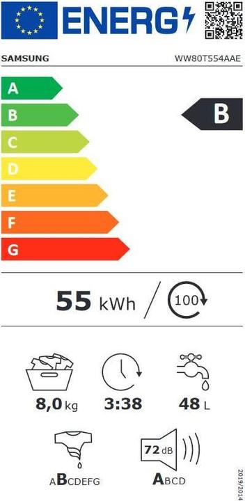 Energy Label Samsung WW80T554AAE/S5 WW5500 (8 kg, Left)