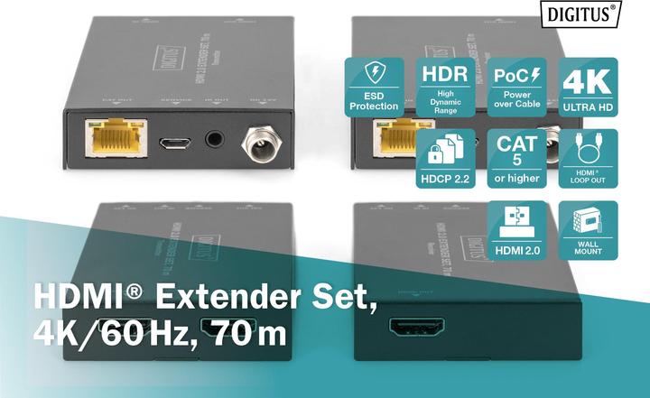 Actual product image Digitus HDMI Extender Set, 4K/60Hz, 70 m (Video Switch)