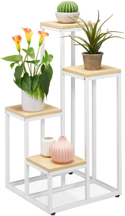 Image du produit Relaxdays Support pour plantes avec 4 étagères 80 x 40 cm, Nature/Blanc