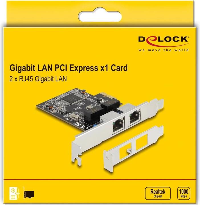 Actual product image Delock PCI Express x1 card to 2 x RJ45 Gigabit LAN RTL8111