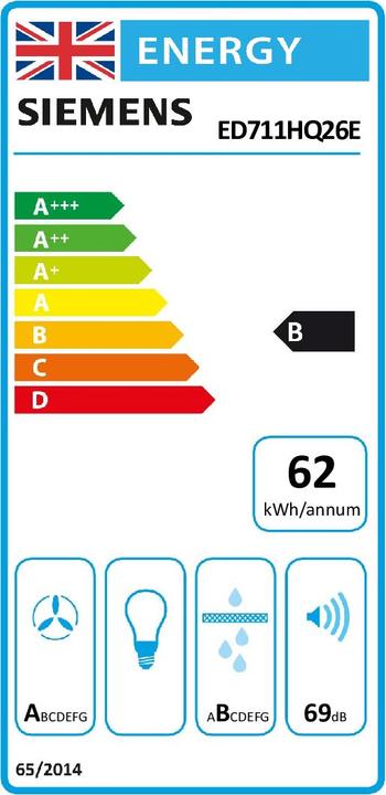 Label énergétique Siemens ED711HQ26E + HZ9VDSB2, Table de cuisson avec hotte aspirante (induction), Foyer plat, ED711HGA7
