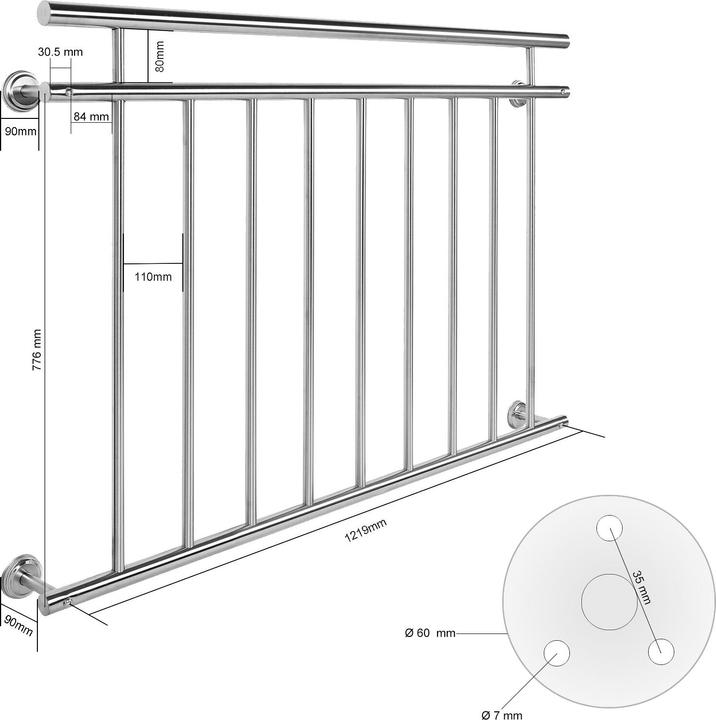 Produktbild Wiltec Balkongeländer Edelstahl 90x128cm französischer Balkon Geländer Robust