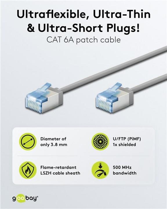 Produktbild Goobay Ultraflexibles CAT 6A Patchkabel, slim, U/FTP, grau (U/FTP, CAT6a, 0.50 m)