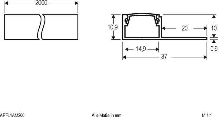 Immagine prodotto EVN-Lichttechnik Illuminotecnica Profilo in alluminio con copertura APFL1AM200 (2000 mm, 37 mm, 10.90 mm)