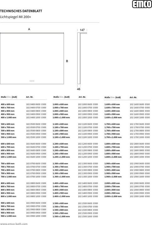 Produktbild Emco MI 200+ LED-Lichtspiegel, mit Lichtsegel, Touch-Bedienfeld, Breite 800mm, 1020800