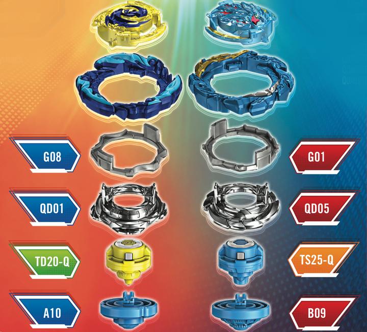Actual product image Hasbro Beyblade Burst QuadStrike Comet Helios H8 and Tidal Pandora Epic P8 Spinning Top Twin Pack, Battle
