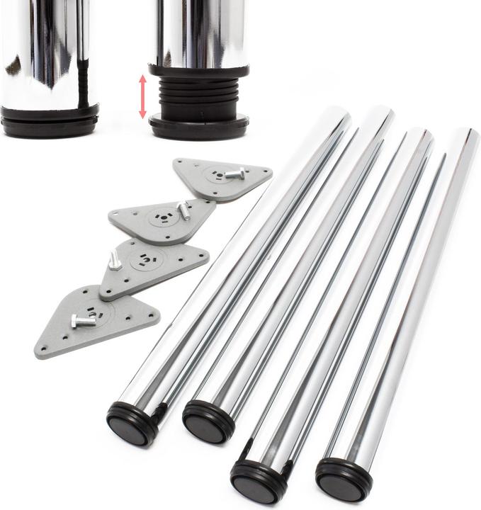 Wiltec Edelstahl Tischbein 4er Set Möbelfuss Verstellbar Ø60mm 1100mm Chrom