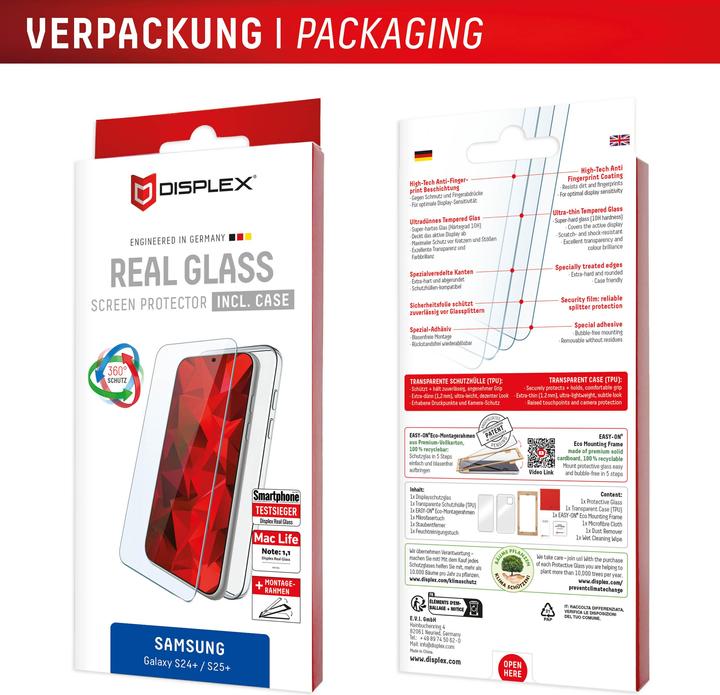 Actual product image Displex Real Glass, 2D Panzerglas + Handyhülle (1 Piece, Samsung Galaxy S24+, Samsung Galaxy S25+)