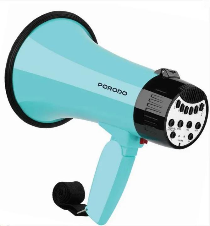 Actual product image Porodo Lifestyle 30W Siren Bluetooth Recorder Megaphone with 6 Voice Modes - Sky Bl (Megaphone)