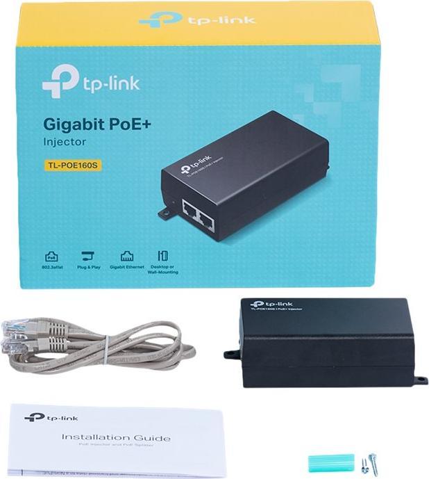 Image du produit TP-Link Adaptateur d'injecteur PoE+ TL-POE160S Ethernet LAN (RJ-45) Ports 1x10 (802,3at (PoE+), 802.3af (PoE), 30 W)