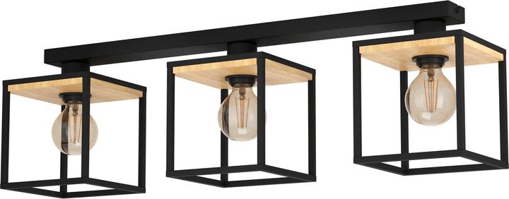 Actual product image EGLO Ceiling light steel/wood 3-light HxLxW 240x860x180 mm Libertad black/brown (E27)