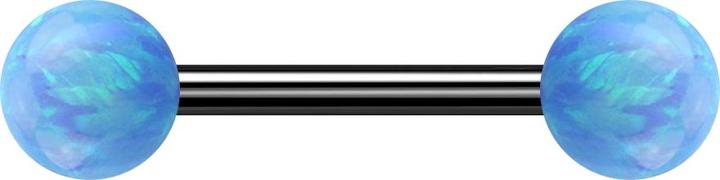 Produktbild Star Piercing Barbell schwarz mit zwei Kugeln Opal hellblau (ohne Messing, Chirurgenstahl 316L)