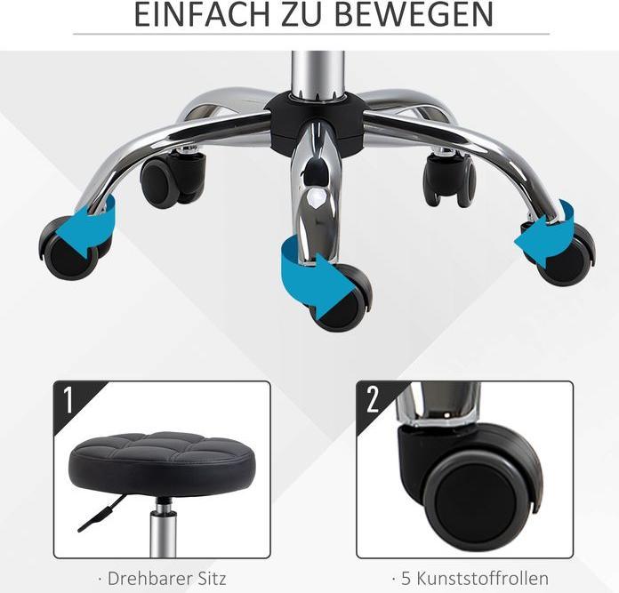 Image du produit Swisshandel24 Lot de 2 tabourets à roulettes réglables en hauteur pivotants 35,5 x 48-63 cm
