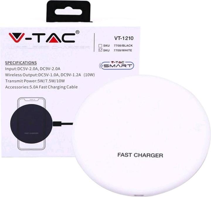 Produktbild V-TAC VT1210 Kabellos Ladegerät 5A Schnellladen Rund Weiss (10 W)