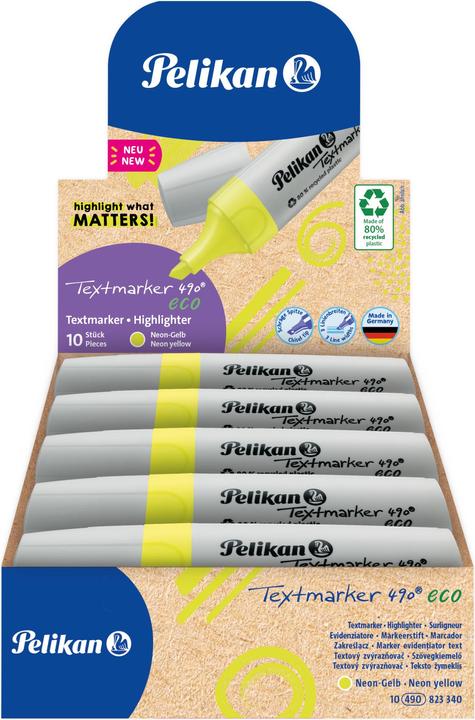 Pelikan Textmarker 490 eco 10 Stück in FS Neon-Gelb (Neon-gelb, 1 mm, 10 x)