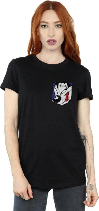 Actual product image Looney Tunes Womens/Ladies Pepe Le Pew Face Faux Pocket Cotton Boyfriend T-Shirt (M)