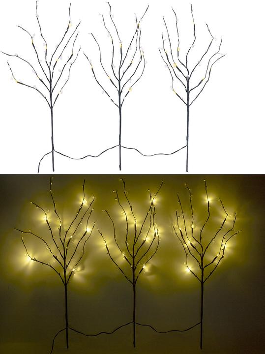 Image du produit Lunartec 3 branches décoratives, 48 bourgeons en plastique et 8 LED chacune, fonctionne sur piles, minuterie (0.60 m)