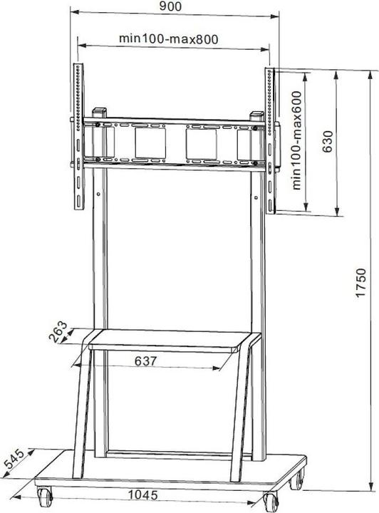 Actual product image Techly TV trolley, multifunction, height adjustable (100", 150 kg)