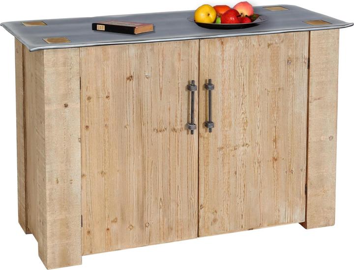 Image du produit Mendler Buffet HWC-L76, bois massif industriel 80x120x48cm, naturel avec aspect métal (80 x 120 x 48 cm)