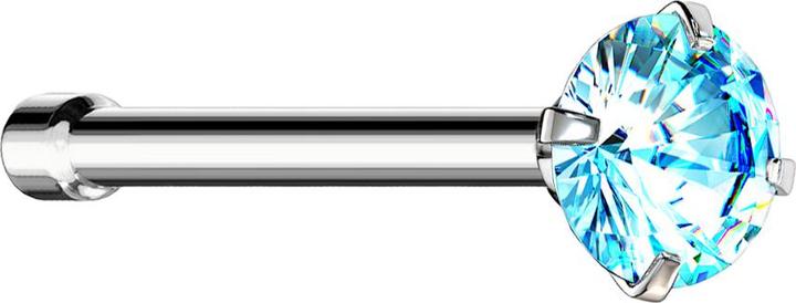 Produktbild Star Piercing Nasenstecker gerade silber runder Kristall aqua gefasst (Chirurgenstahl 316L)