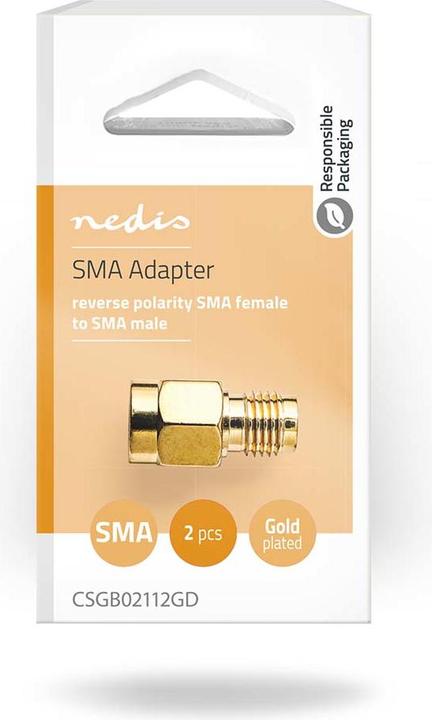 Actual product image Nedis SMA adapter | SMA socket reverse polarity | SMA plug | gold-plated | 50 Ohm | straight | copper (Antenna cable)