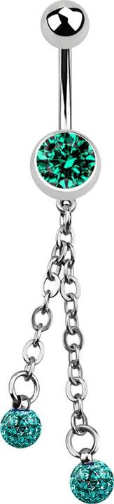 Actual product image Star Piercing Banana silver with chain and two crystal balls turquoise (Surgical steel 316L, without brass)