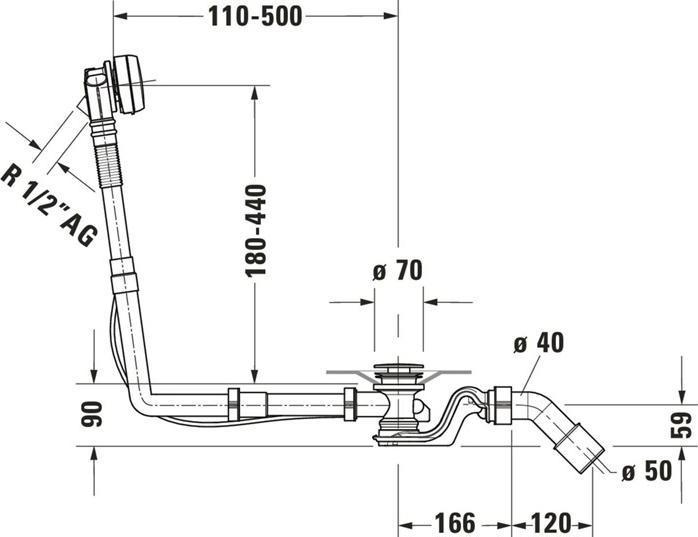 Actual product image Duravit QUADROVAL waste/overflow fitting with bath spout chrome (Overflow set, 1/2")