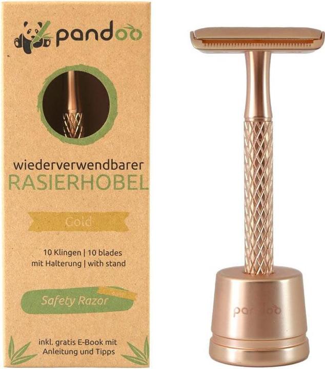 Image du produit Pandoo Rasoir en métal doré avec 10 lames et livre électronique