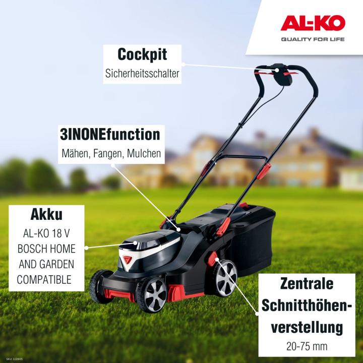Produktbild AL-KO Akku-Rasenmäher 38.2 Li Comfort, 38 cm Schnittbreite, Akkufach für bis zu 2 Akkus 18 V Li-I... (Akkubetrieb)
