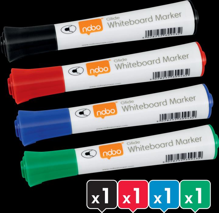 Actual product image Nobo Glide board marker ass. (4) (green and black, Blue, assorted: 1 piece each in red, 3 mm, 4 x)