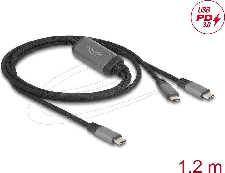 Immagine prodotto Delock 81271 - Cavo USB-C a Y da 1 x spina a 2 x spina PD 3.0 100 W, 1,2 m (1.20 m, USB 3.2)