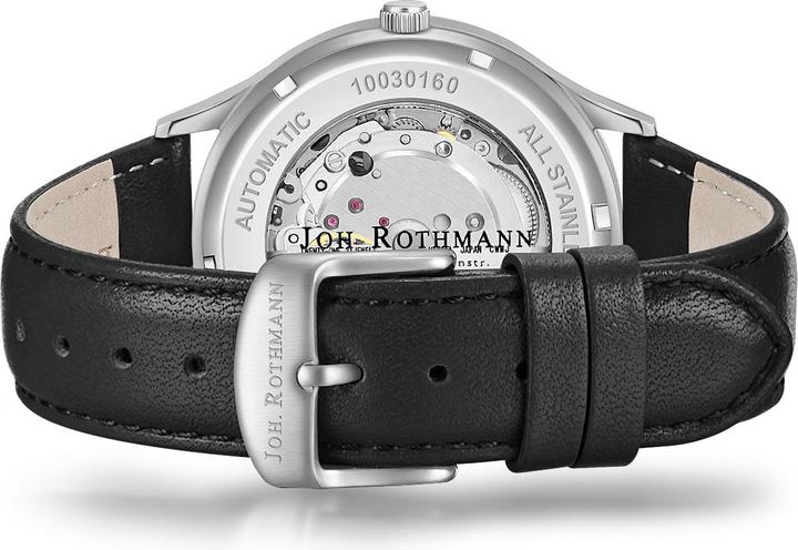 Actual product image John Rothmann Mens Automatic Watch Leopold Genuine Leather Black - 26883 (Analogue wristwatch, 40 mm)