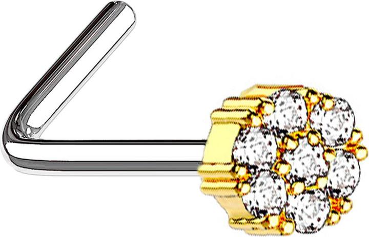 Produktbild Star Piercing Nasenstecker gewinkelt 14k vergoldet Blume mit Kristall (Chirurgenstahl 316L, Messing)