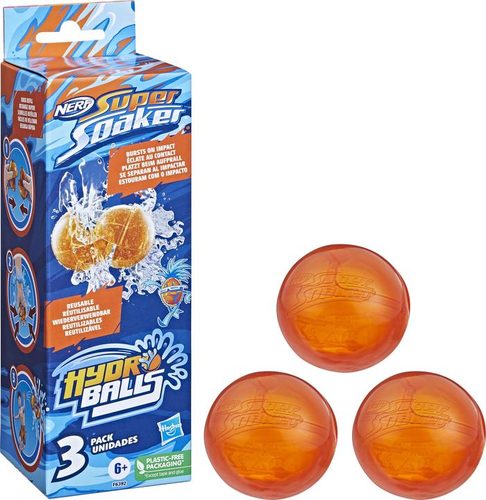 Image du produit Nerf Paquet de 3 balles Super Soaker Hydro Balls, réutilisables et remplissables à l'eau.