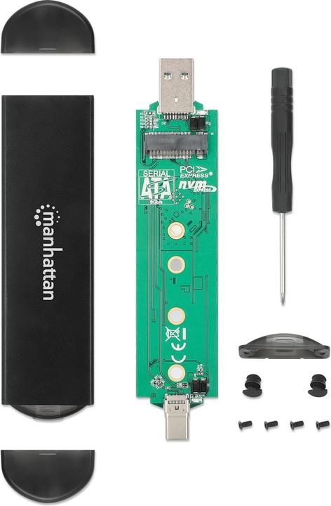 Actual product image Manhattan M.2 NVMe and SATA SSD USB hard drive enclosure (M.2 2230)