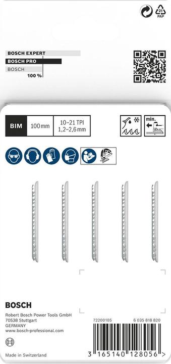 Immagine prodotto Bosch Professional Zubehör Lama per seghetto alternativo PRO Metal spessa e sottile T123XF, 100 mm, 5 pezzi.