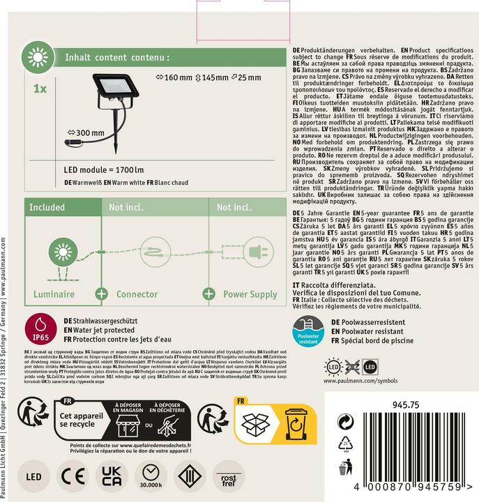 Image du produit Paulmann Outdoor Plug & Shine Flood Spot (1700 lm, IP65)