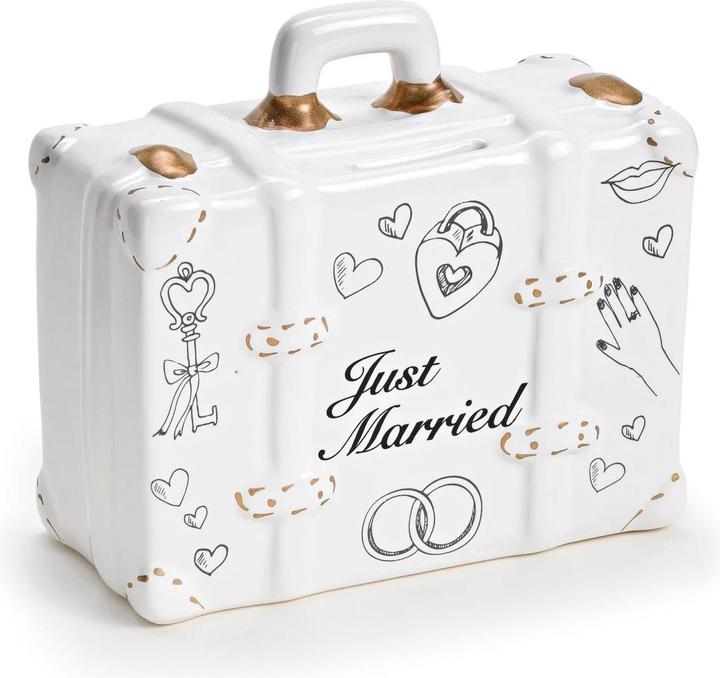 Produktbild G. Wurm Spardose Koffer Just Married 6 x 14 x 13 cm (14 x 13 x 13 cm)